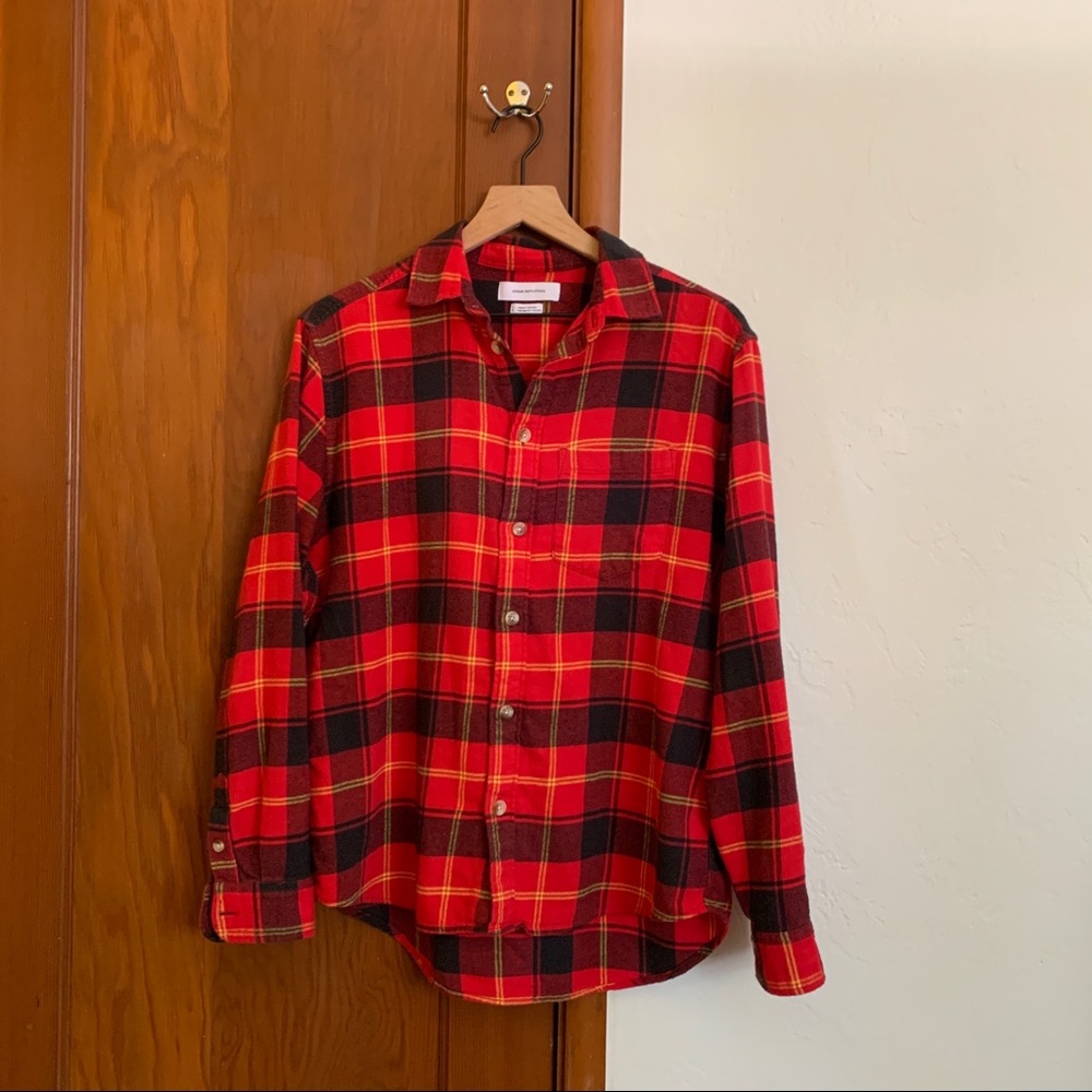UO Red Plaid Flannel Shirt, Men’s Small